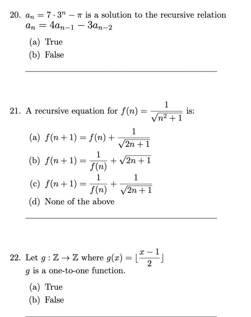 Solved 20. an = 7 . 3n - 7r is a solution to the recursive | Chegg.com
