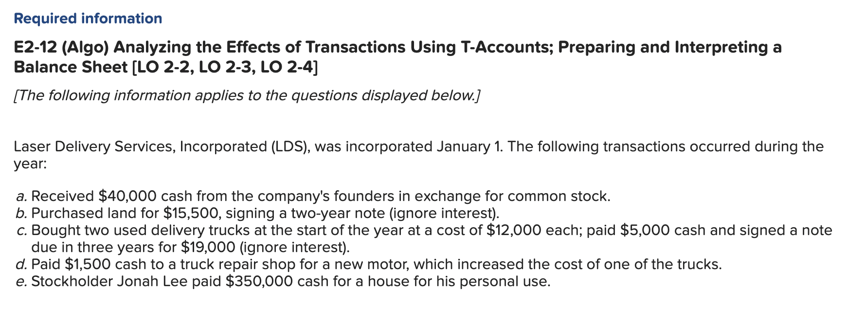 Solved Required information E2-12 (Algo) Analyzing the | Chegg.com