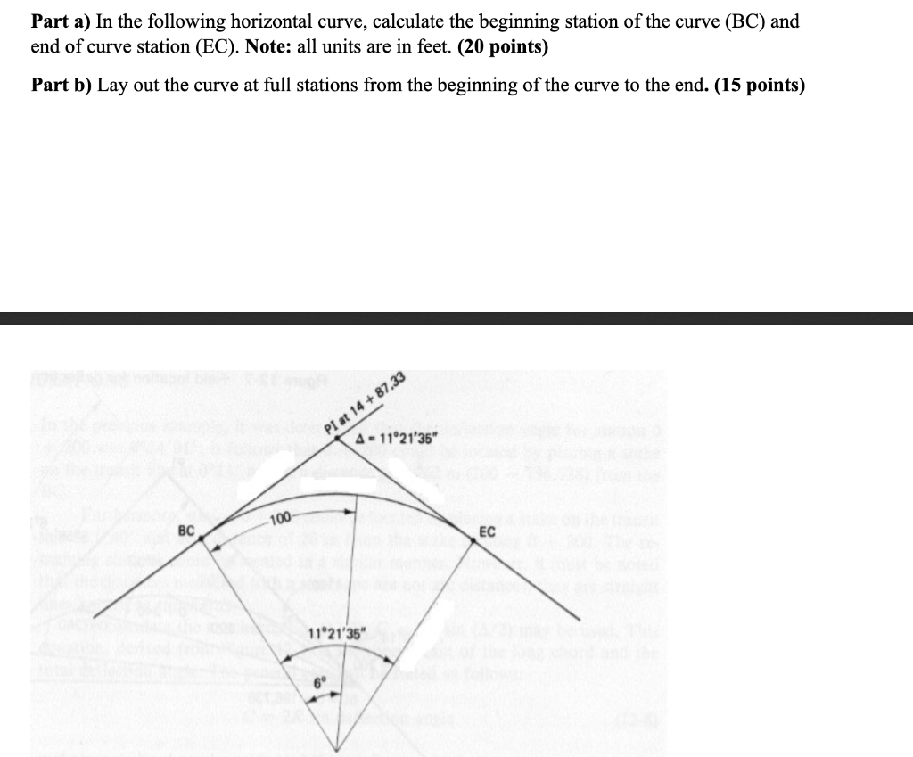 Solved Part a) In the following horizontal curve, calculate | Chegg.com