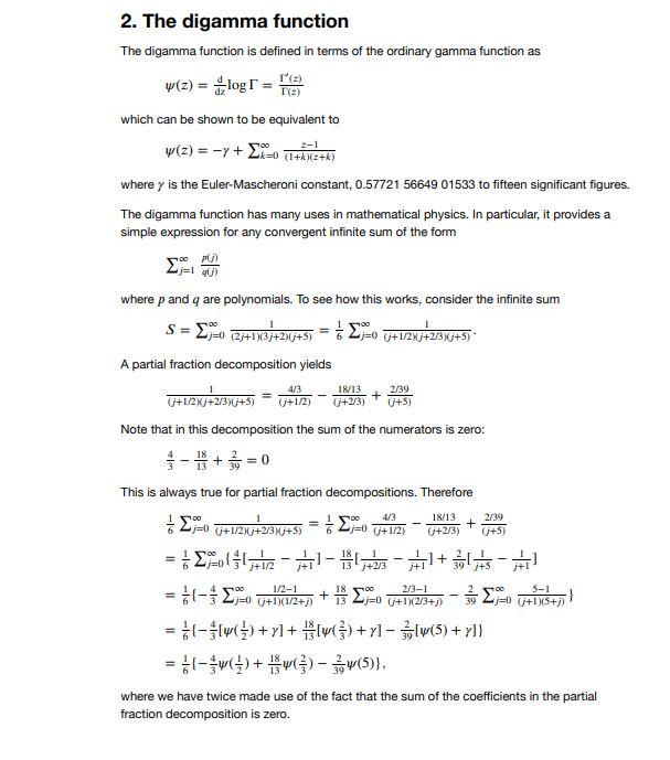 2. The Digamma Function The Digamma Function Is | Chegg.com