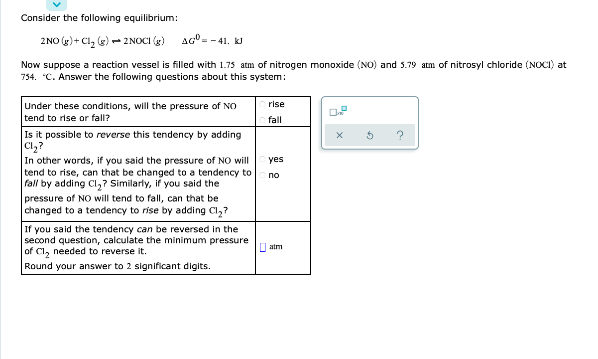 Solved Consider The Following Equilibrium: 2NO(g) + Cl₂ (8) | Chegg.com