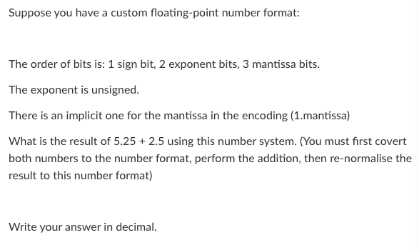 Solved Suppose you have a custom floating-point number | Chegg.com