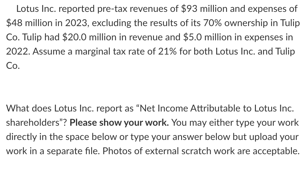 Solved Lotus Inc. reported pretax revenues of 93 million