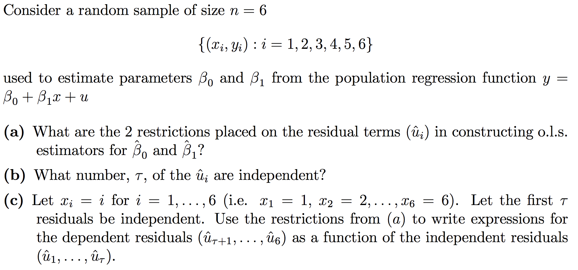 Solved Consider A Random Sample Of Size N 6 I Yi Chegg Com