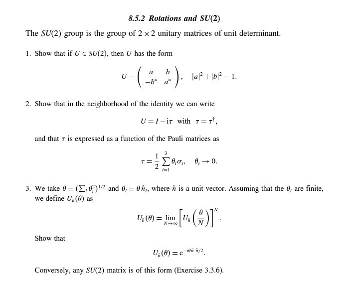 Solved 8.5.2 Rotations and SU(2) The SU(2) group is the | Chegg.com