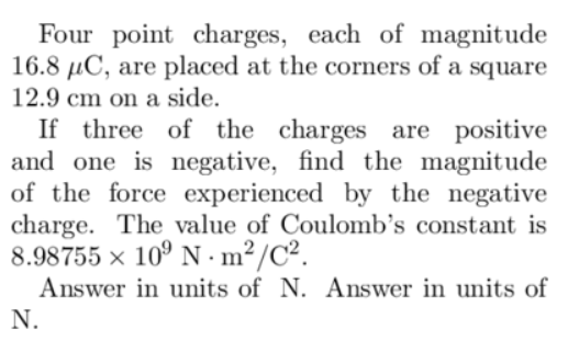 Solved Four Point Charges, Each Of Magnitude 16.8μC, Are | Chegg.com