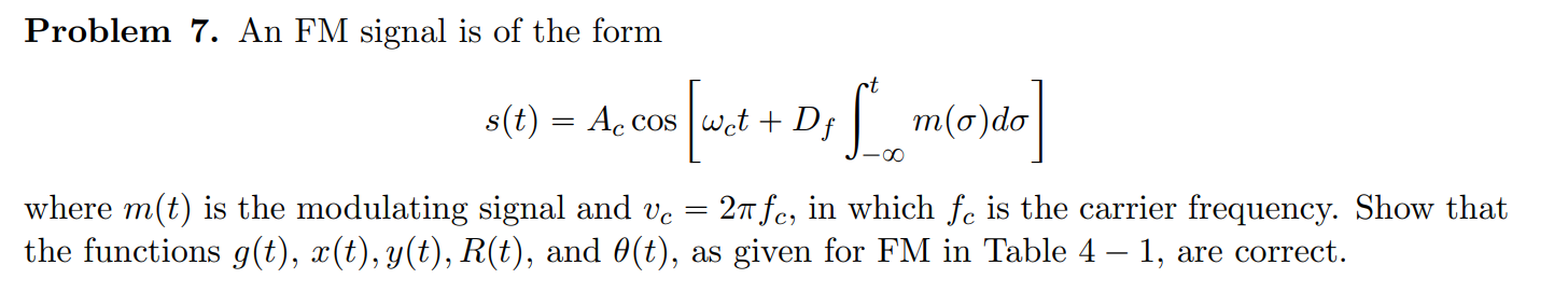 Problem 7. An FM signal is of the form s(t) = Accos | Chegg.com