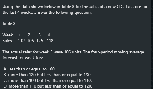 Solved Using the data shown below in Table 3 for the sales | Chegg.com