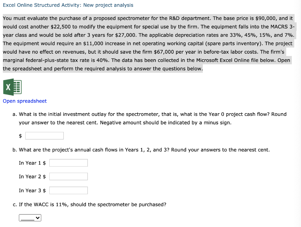 Solved Excel Online Structured Activity: New project | Chegg.com