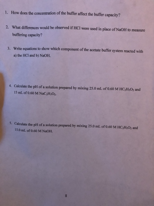 Solved 1. How does the concentration of the buffer affect