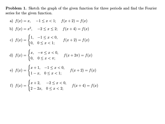 Solved Problem 1. Sketch the graph of the given function for | Chegg.com