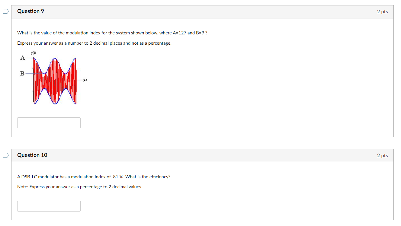 Solved Question 9 2 pts What is the value of the modulation | Chegg.com