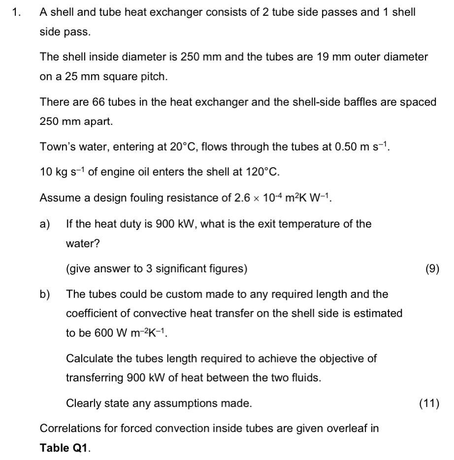 1. A shell and tube heat exchanger consists of 2 tube | Chegg.com
