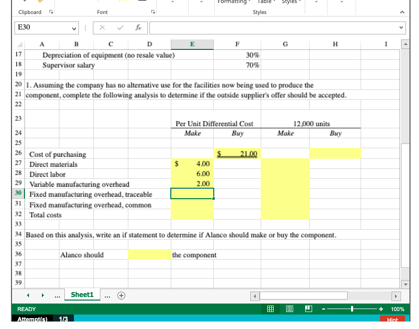 Solved Prepare A Make Or Buy Analysis. X Prepare A Make Or 