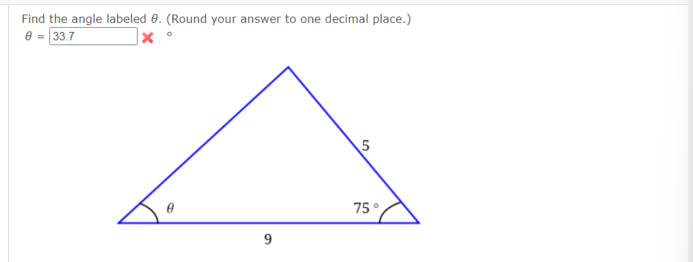 Solved Find the angle labeled 0. (Round your answer to one | Chegg.com