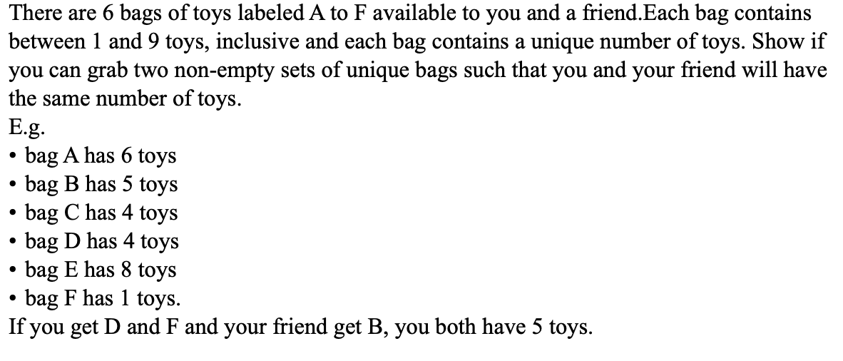 Solved There are 6 bags of toys labeled A to F available to