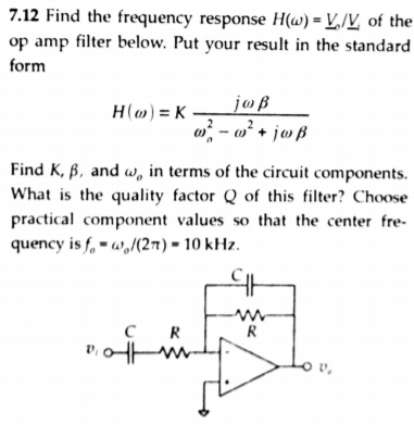 Solved 7 12 Find The Frequency Response H W V V Of The O Chegg Com