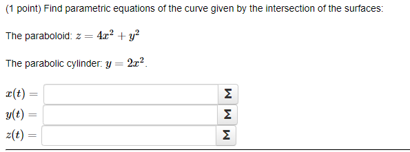 Solved (1 point) Find parametric equations of the curve | Chegg.com