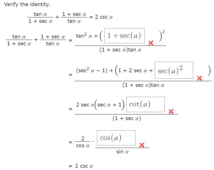 Solved Verify the identity. tan a 1 + sec a + 1 + sec a = 2 | Chegg.com