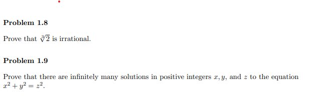 Solved Problem 1.8 Prove that y2 is irrational. Problem 1.9 | Chegg.com
