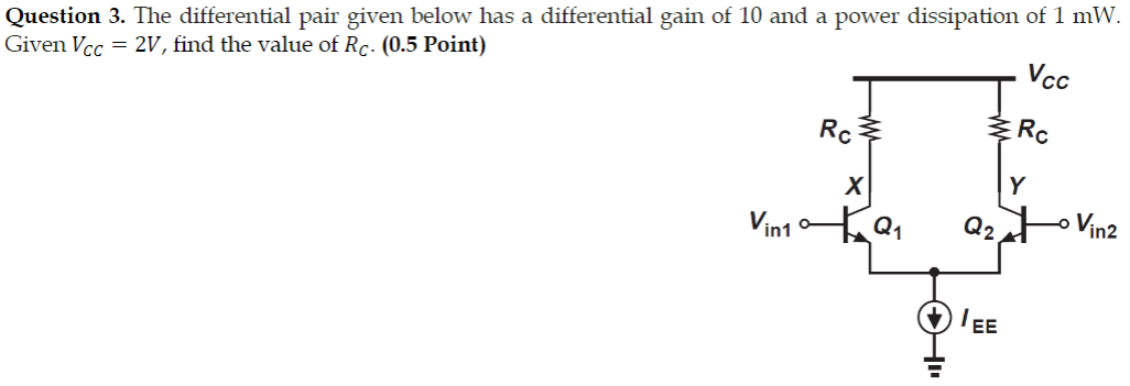 Solved Question 3. The differential pair given below has a | Chegg.com