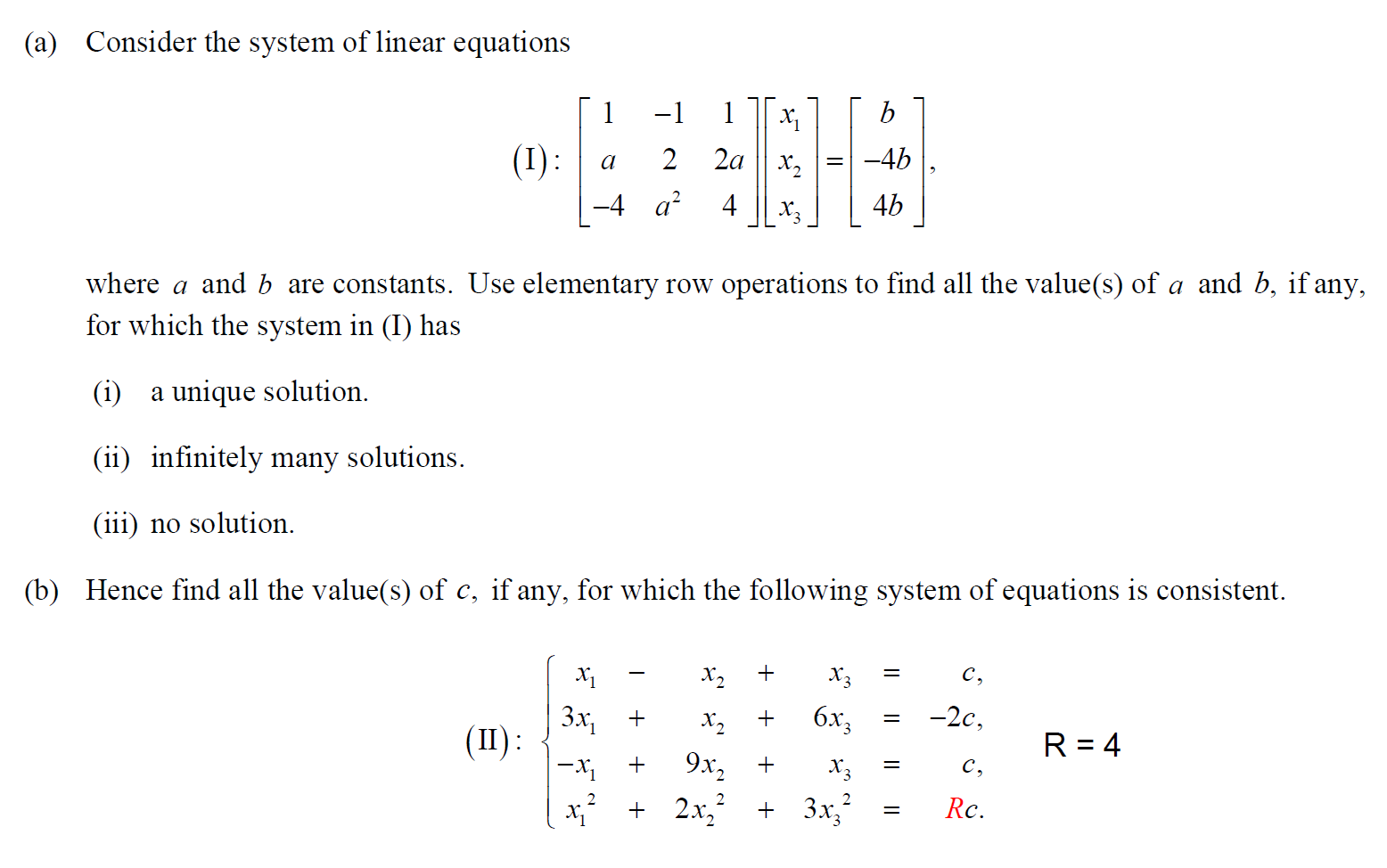 Solved (a) Consider the system of linear equations 1 -1 b | Chegg.com