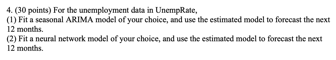Solved 4. ( 30 ﻿points) ﻿For the unemployment data in | Chegg.com