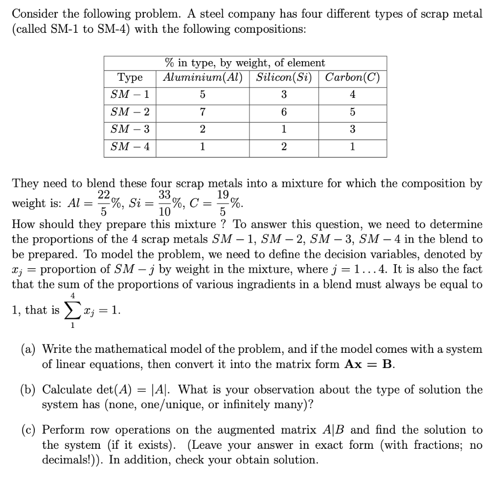 Solved Consider the following problem. A steel company has | Chegg.com