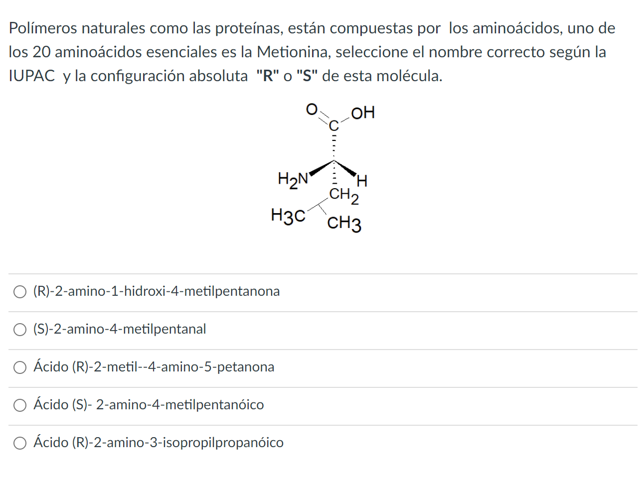 Polímeros naturales como las proteínas, están compuestas por los aminoácidos, uno de los 20 aminoácidos esenciales es la Meti