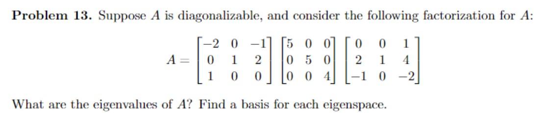 Solved Problem 13. Suppose A is diagonalizable, and consider | Chegg.com