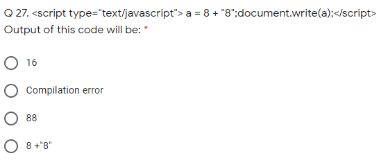 Solved Q 27. Output Of This Code Will Be: * O 16 O | Chegg.com