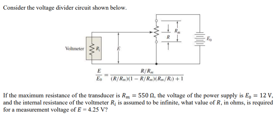 Solved Consider the voltage divider circuit shown below. R. | Chegg.com