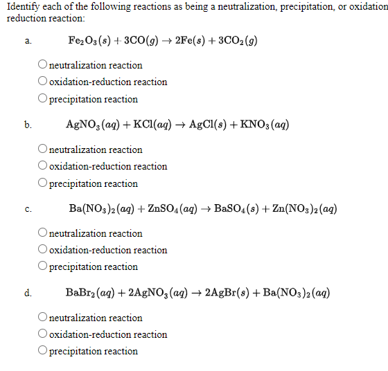 Solved Identify each of the following reactions as being a | Chegg.com