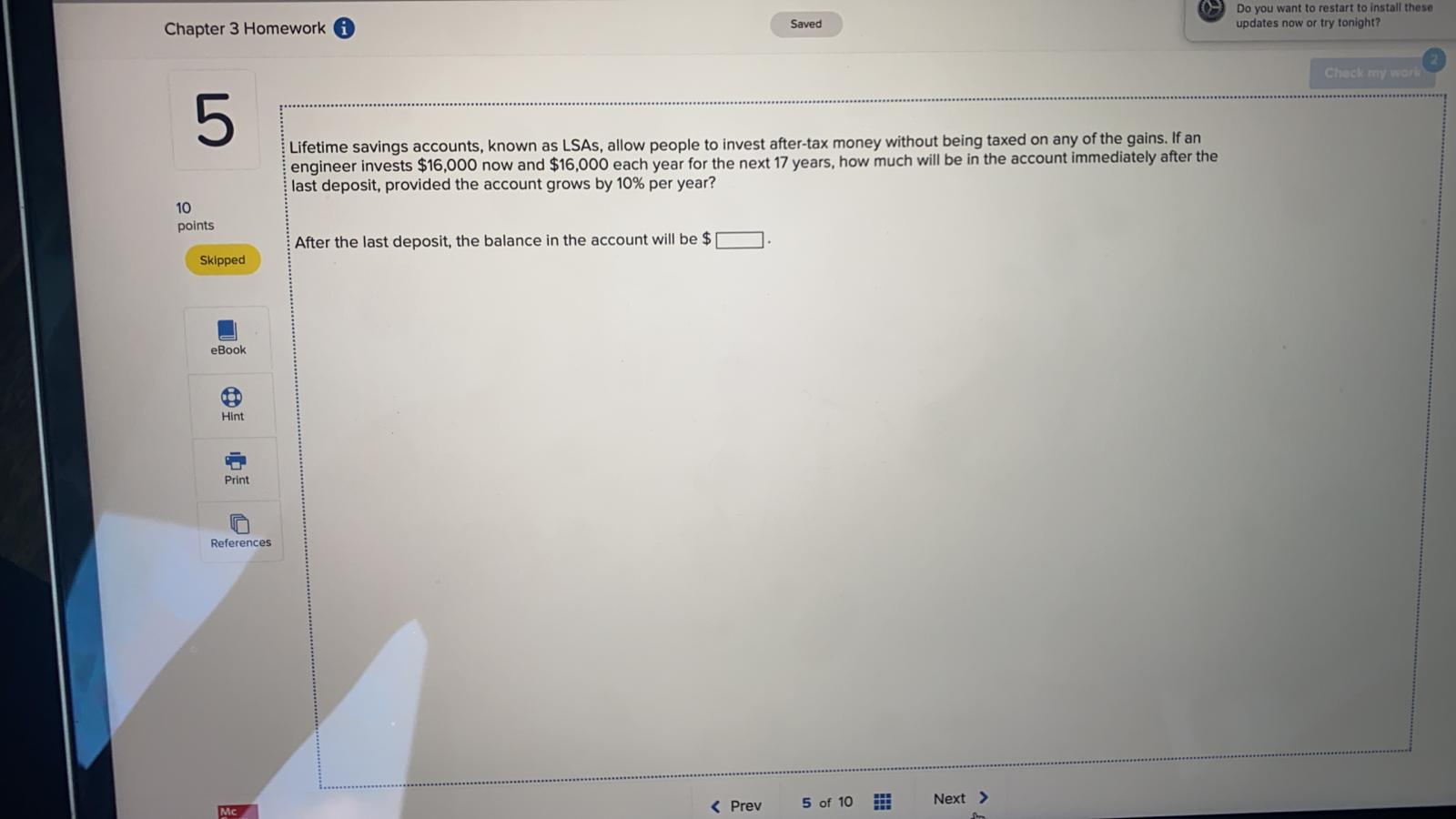 Solved Chapter 3 Homework Updates Available Do you want to | Chegg.com