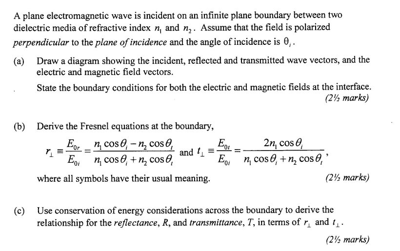 Solved A plane electromagnetic wave is incident on an | Chegg.com