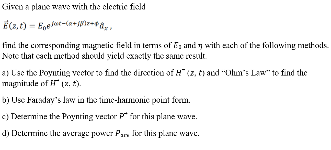 Solved Given a plane wave with the electric field Ē (z, t) = | Chegg.com