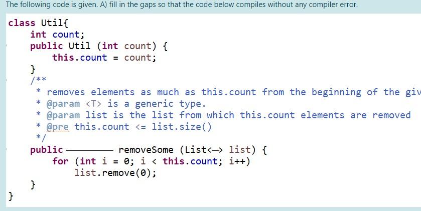 Solved The following code is given. A) fill in the gaps so | Chegg.com
