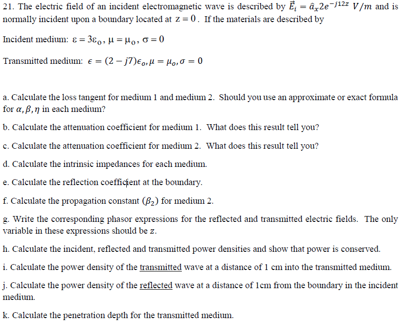 Solved 21. The electric field of an incident electromagnetic | Chegg.com