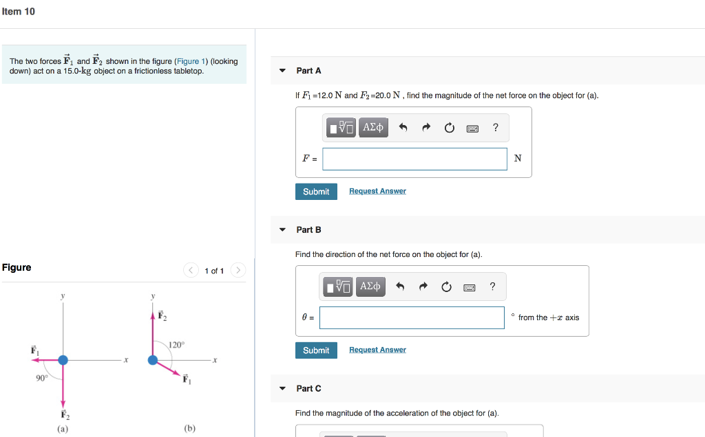 Solved Item 10 The two forces F1 and F2 shown in the figure | Chegg.com