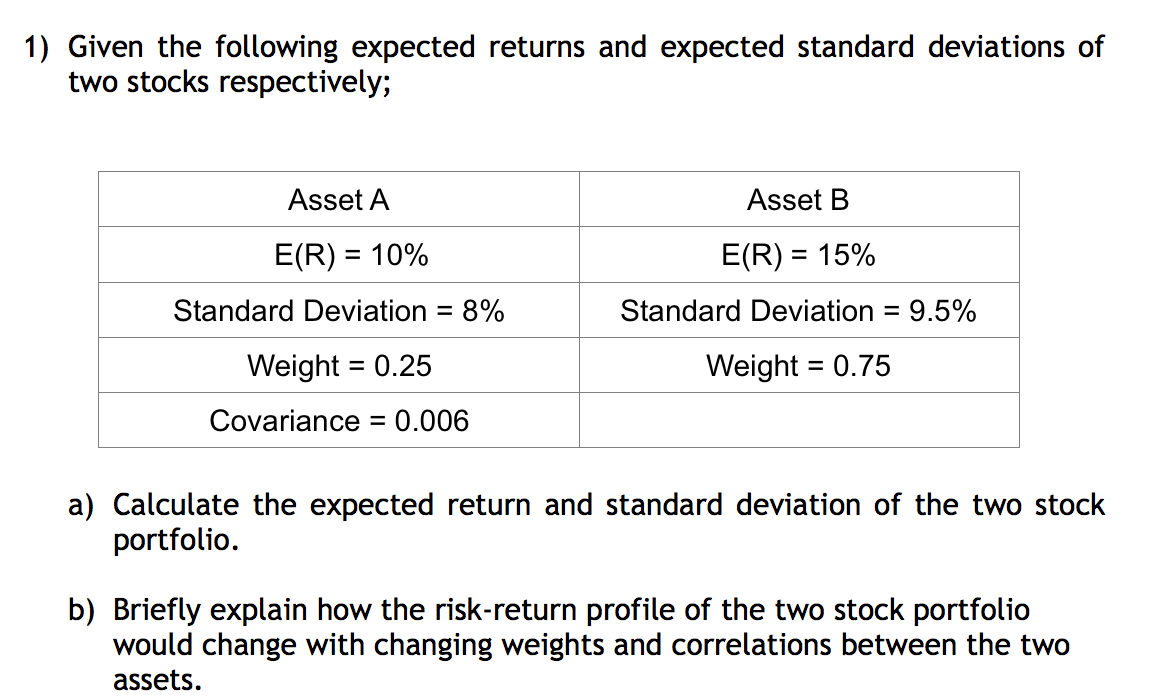 Solved 1) Given The Following Expected Returns And Expected | Chegg.com