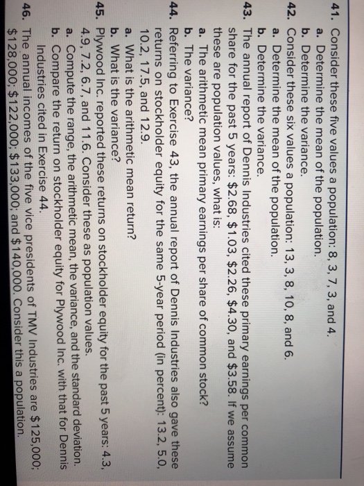Solved 41 Consider These Five Values A Population 8 3 7 Chegg