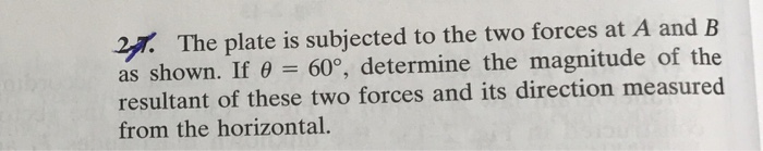 Solved The plate is subjected to the two forces at A and B | Chegg.com