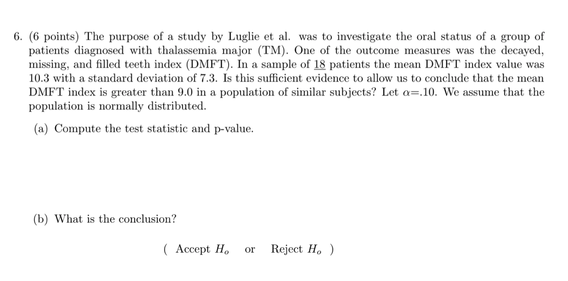 Solved 6. (6 points) The purpose of a study by Luglie et al. | Chegg.com