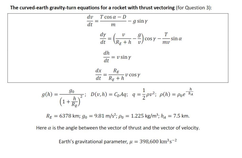 Solved The curved-earth gravity-turn equations for a rocket | Chegg.com