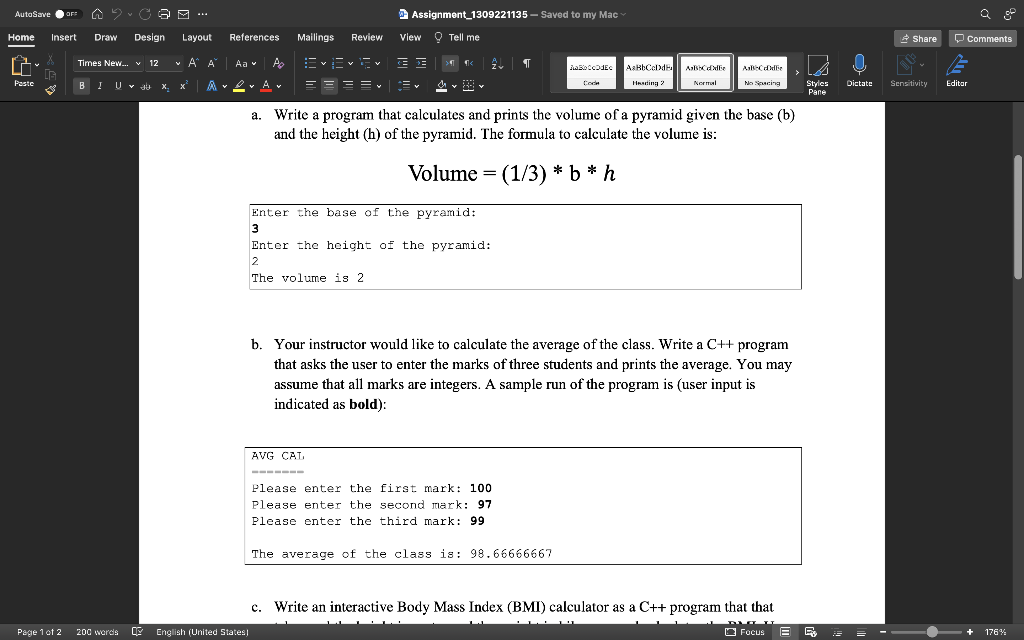Solved a. Write a program that calculates and prints the | Chegg.com
