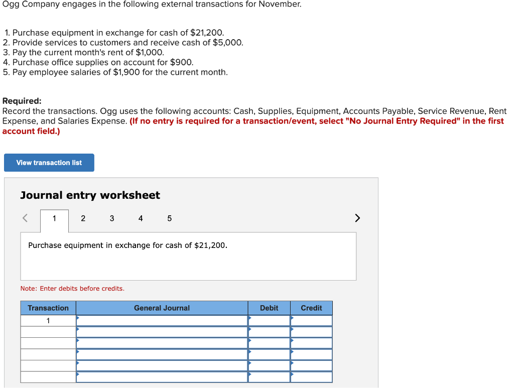 Solved Ogg Company engages in the following external | Chegg.com