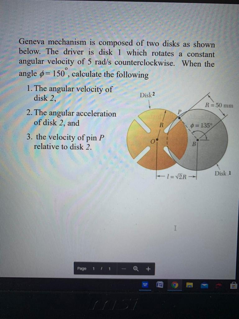 Solved Geneva Mechanism Is Composed Of Two Disks As Shown | Chegg.com