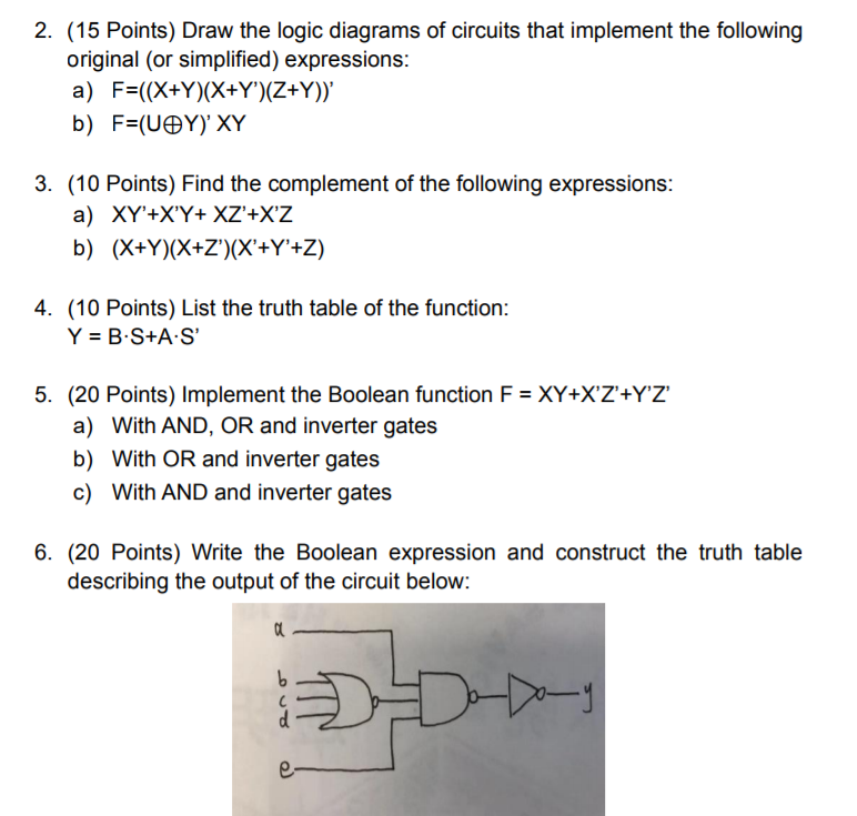 15 Points Draw The Logic Diagrams