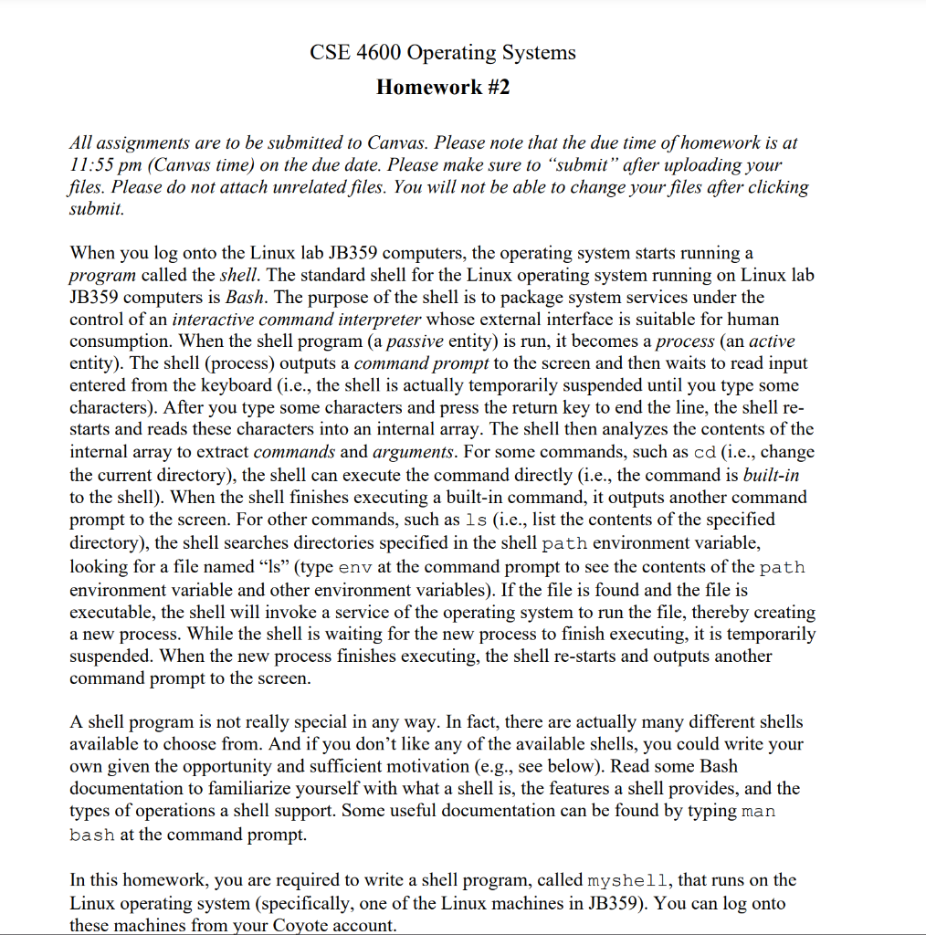 CSE 4600 Toy Shell C coding Using the coding in | Chegg.com