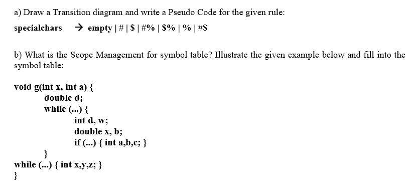 Solved a) Draw a Transition diagram and write a Pseudo Code | Chegg.com